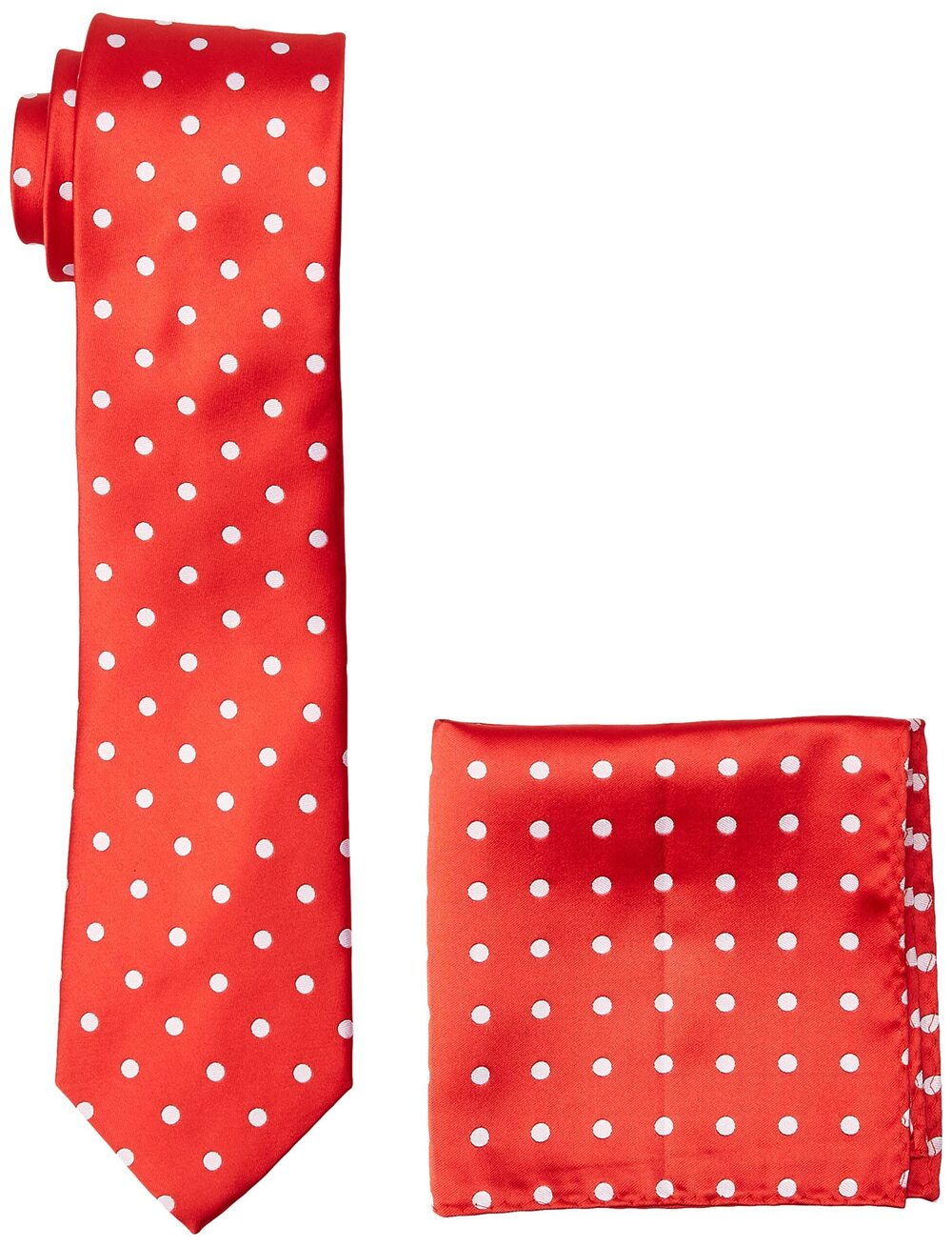 9782 Satin Dot Tie Set, Fire Red, One Size